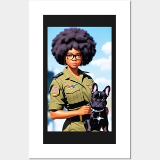 Military Girl with French Bully Posters and Art